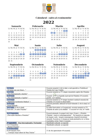 Aprobarea Calendarului - cadru al evenimentelor culturale și târgurilor pentru anul 2022  