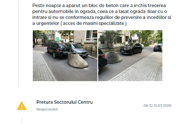 Soluționarea problemelor urgente enunțate de cetățeni, prin intermediul platformei „EU.chisinau.md"