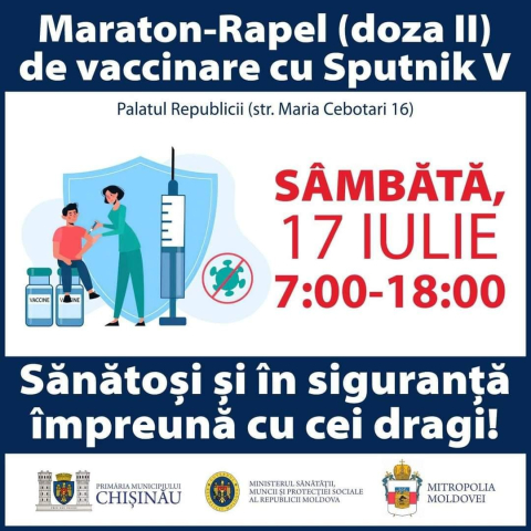 Sâmbătă, la Palatul Republicii  va avea loc maratonul de vaccinare antiCOVID-19 pentru rapelul cu Sputnik V 