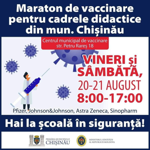 La Chișinău se desfășoară cel de-al doilea Maraton de imunizare antiCOVID-19 pentru cadrele didactice la Centrul municipal de vaccinare