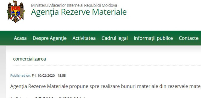 ANUNȚ: Agenția Rezerve Materiale propune spre realizare bunuri din rezervele materiale de stat