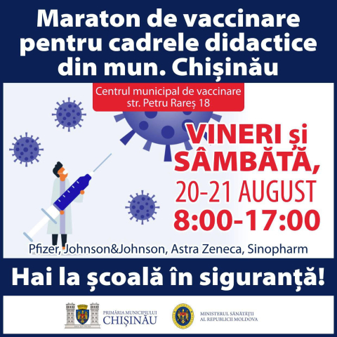 Desfășurarea celui de-al doilea Maraton de imunizare antiCOVID-19 pentru cadrele didactice la Centrul municipal de vaccinare