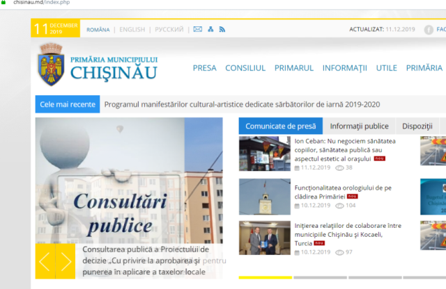 În atenția utilizatorilor paginii web a municipalității „chisinau.md"