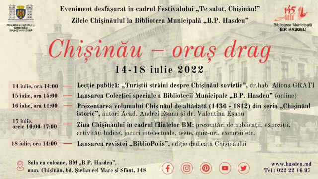 Zilele Chișinăului la Biblioteca Municipală „B. P. Hasdeu”, cu genericul „Chișinău – oraș drag”