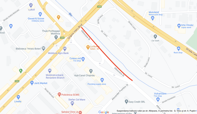 Suspendarea traficului rutier pe str. Albișoara, în perimetrul bd. G. Vieru şi str. A. Puşkin