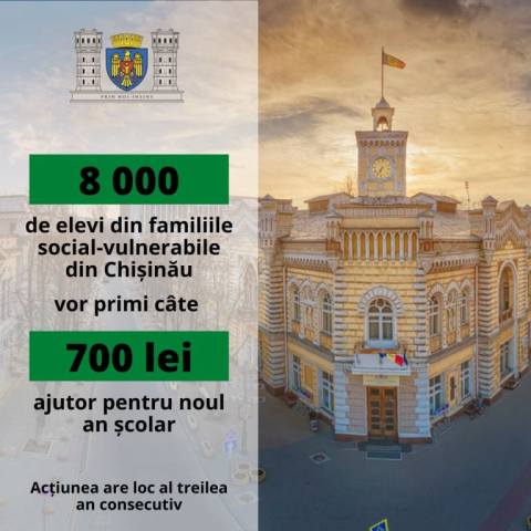 Circa 8 mii de elevi din familii social - defavorizate vor beneficia de ajutoare a câte 700 lei pentru pregătirea de școală 