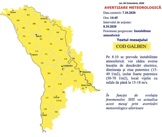 Atenționare de schimbare bruscă a vremii pentru ziua de 8 octombrie