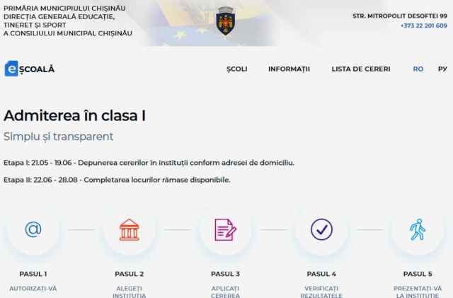 Funcționalitatea platformei online „escoala.chisinau.md"