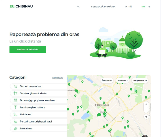 Функциональность онлайн-платформы для оповещения о неотложных проблемах в городе «eu.chisinau.md»

