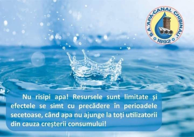 Municipalitatea face apel către cetățeni de a utiliza rațional resursele de apă pe perioada caniculară 